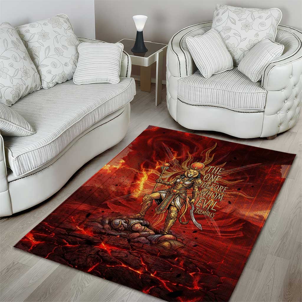 Sekhmet Area Rug Egyptian Fiery Lioness Head and Ancient Warrior