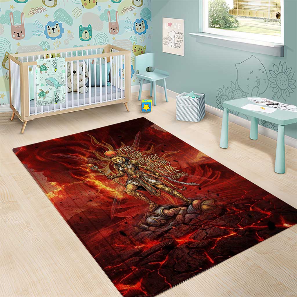 Sekhmet Area Rug Egyptian Fiery Lioness Head and Ancient Warrior