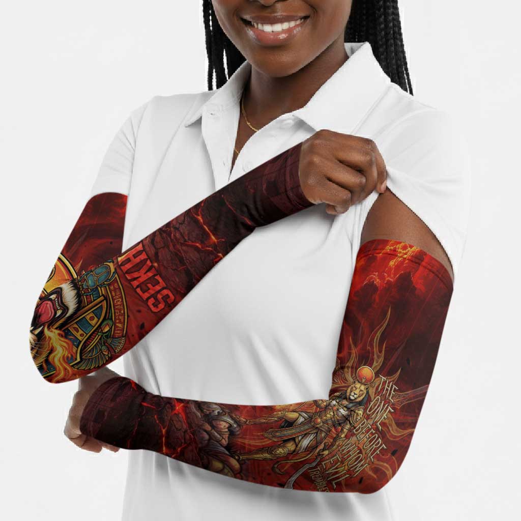Sekhmet Arm Sleeves Egyptian Fiery Lioness Head and Ancient Warrior