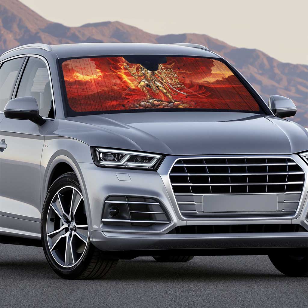 Sekhmet Auto Sun Shade Egyptian Fiery Lioness Head and Ancient Warrior
