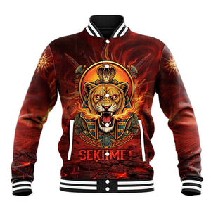 Sekhmet Baseball Jacket Egyptian Fiery Lioness Head and Ancient Warrior