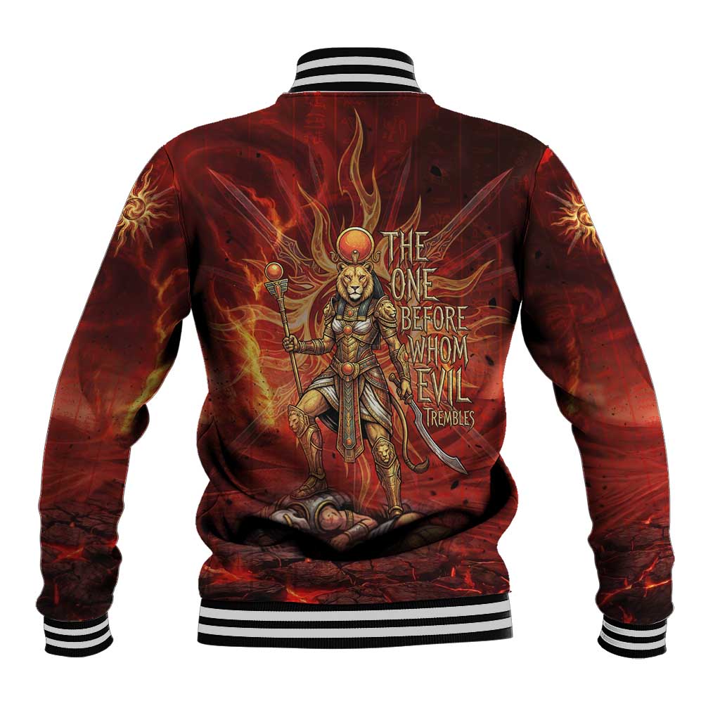 Sekhmet Baseball Jacket Egyptian Fiery Lioness Head and Ancient Warrior