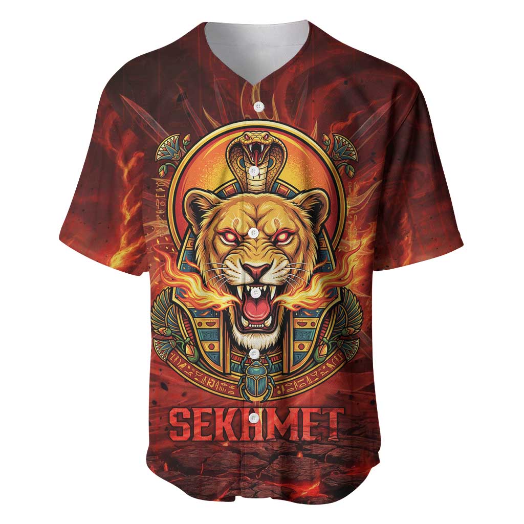 Sekhmet Baseball Jersey Egyptian Fiery Lioness Head and Ancient Warrior