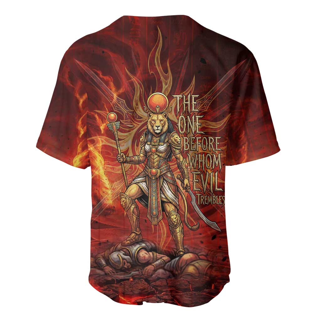 Sekhmet Baseball Jersey Egyptian Fiery Lioness Head and Ancient Warrior