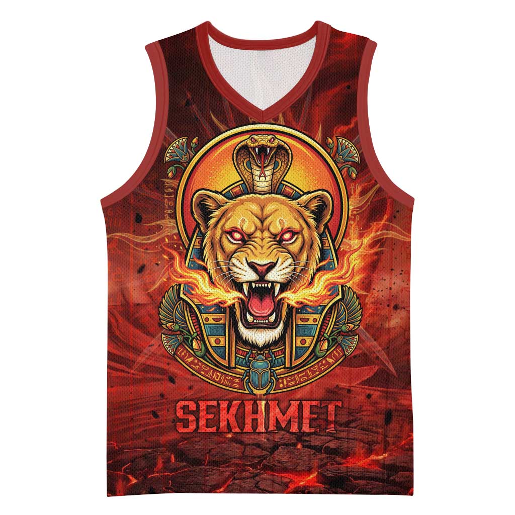 Sekhmet Basketball Jersey Egyptian Fiery Lioness Head and Ancient Warrior