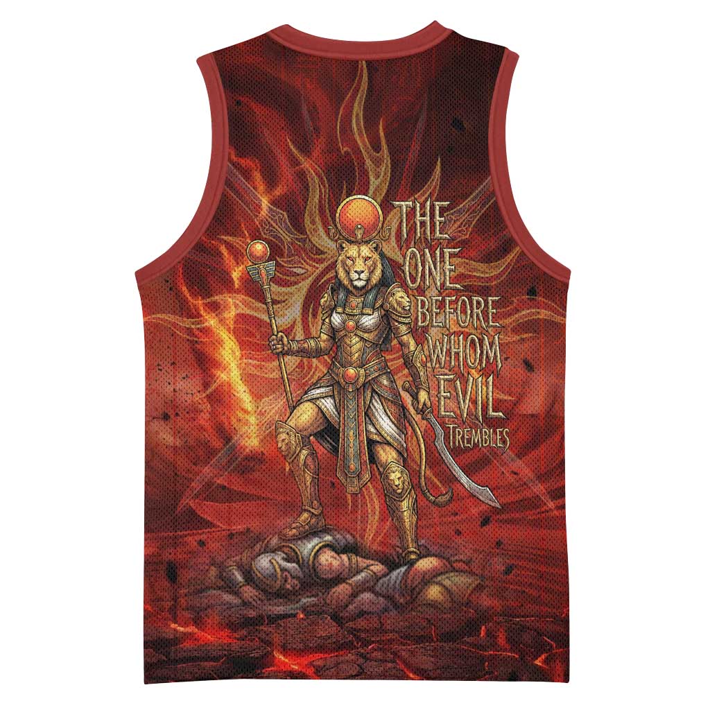 Sekhmet Basketball Jersey Egyptian Fiery Lioness Head and Ancient Warrior