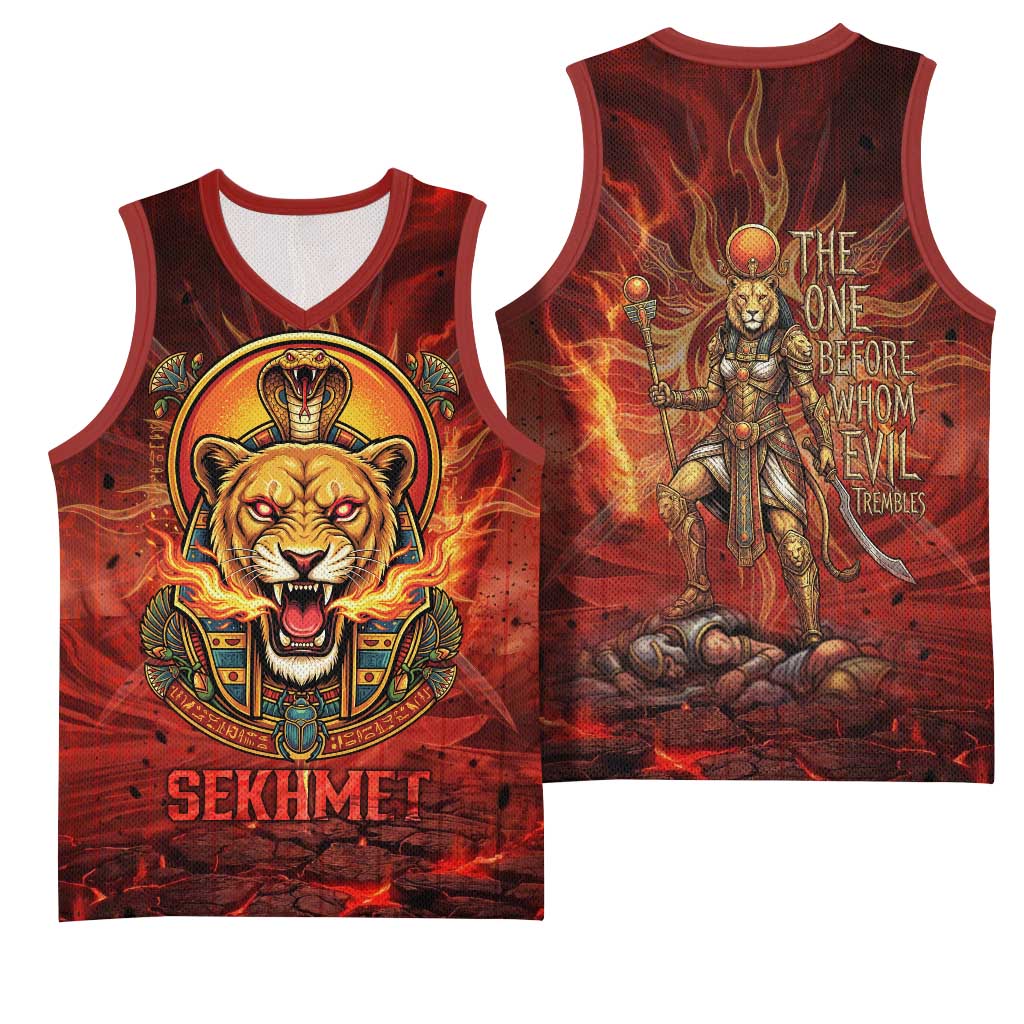 Sekhmet Basketball Jersey Egyptian Fiery Lioness Head and Ancient Warrior