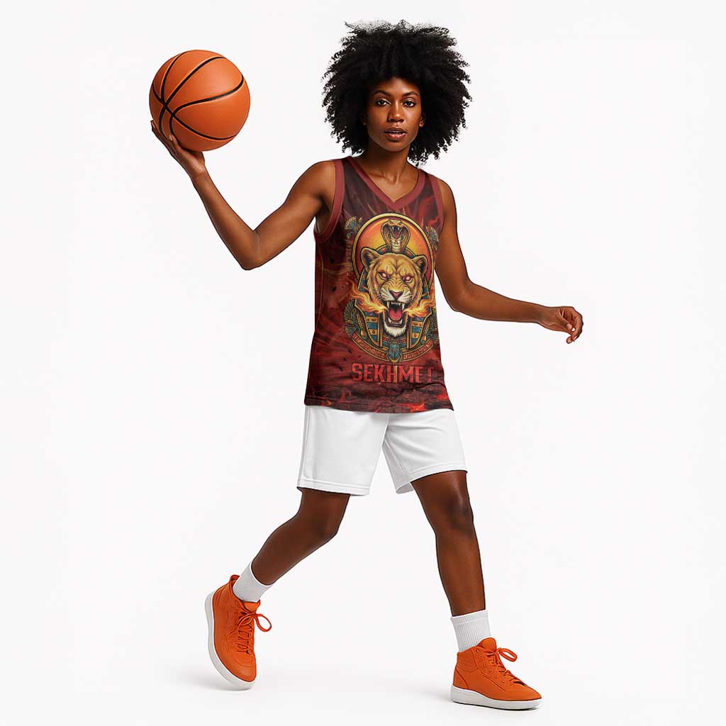 Sekhmet Basketball Jersey Egyptian Fiery Lioness Head and Ancient Warrior