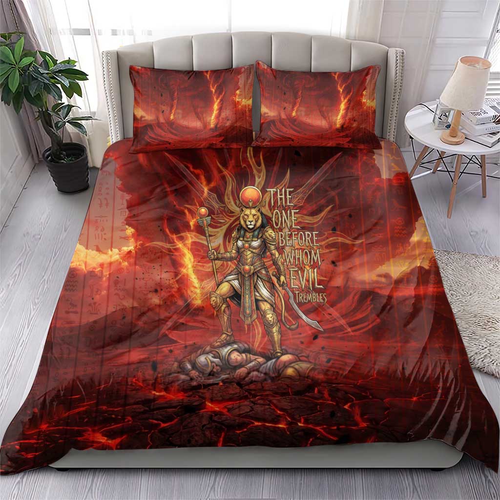 Sekhmet Bedding Set Egyptian Fiery Lioness Head and Ancient Warrior