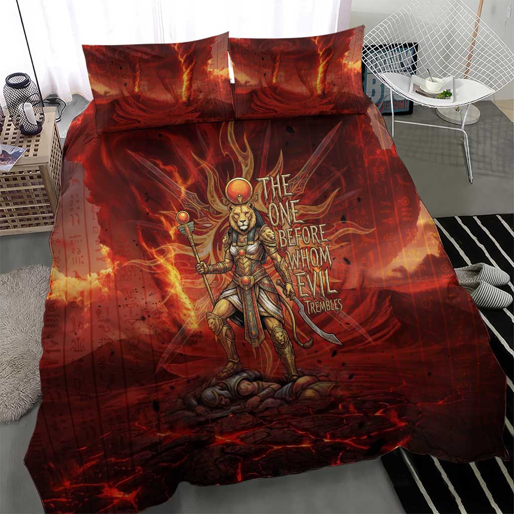Sekhmet Bedding Set Egyptian Fiery Lioness Head and Ancient Warrior