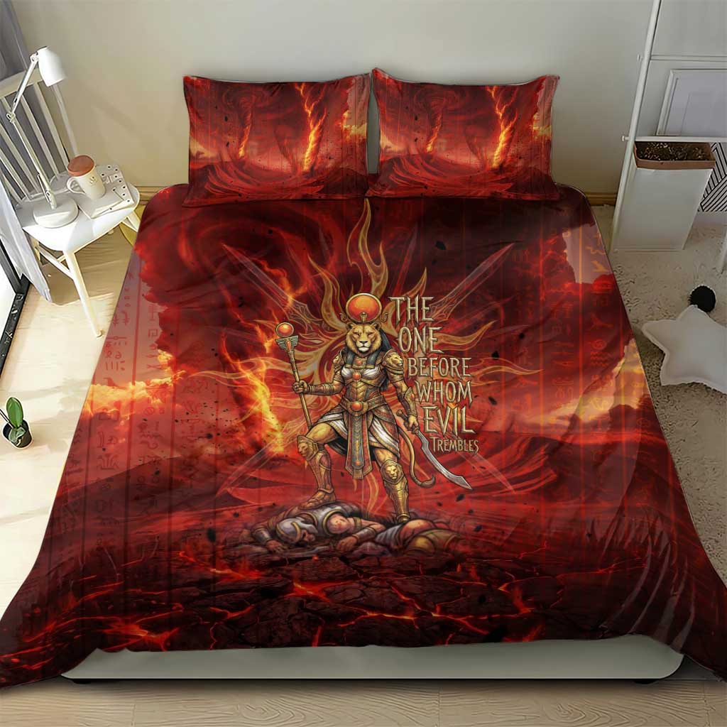 Sekhmet Bedding Set Egyptian Fiery Lioness Head and Ancient Warrior
