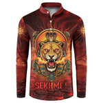 Sekhmet Button Sweatshirt Egyptian Fiery Lioness Head and Ancient Warrior