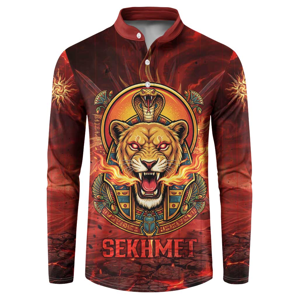 Sekhmet Button Sweatshirt Egyptian Fiery Lioness Head and Ancient Warrior