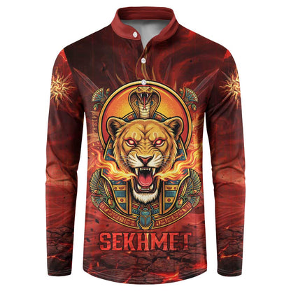 Sekhmet Button Sweatshirt Egyptian Fiery Lioness Head and Ancient Warrior