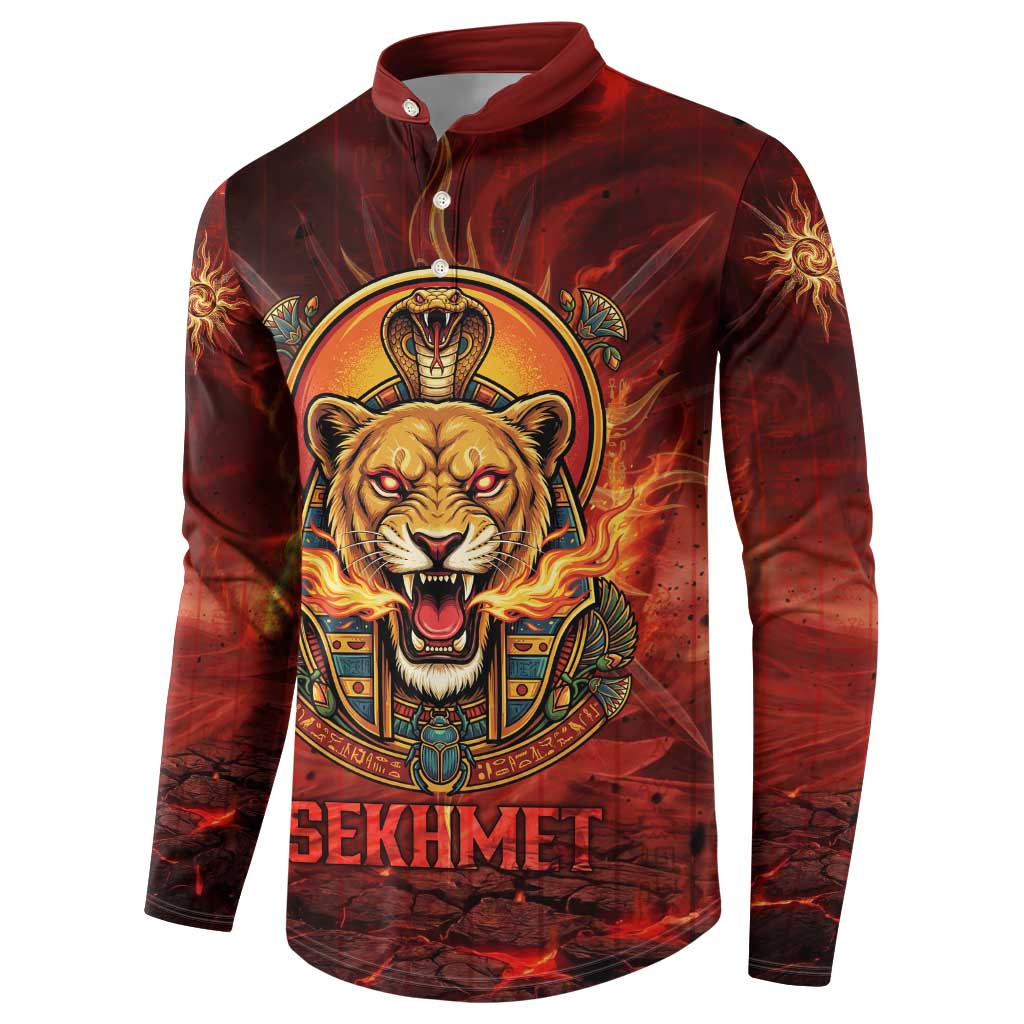 Sekhmet Button Sweatshirt Egyptian Fiery Lioness Head and Ancient Warrior