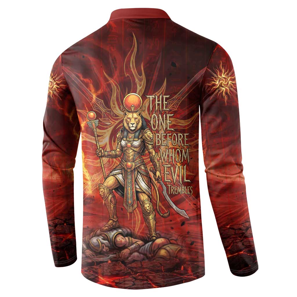 Sekhmet Button Sweatshirt Egyptian Fiery Lioness Head and Ancient Warrior