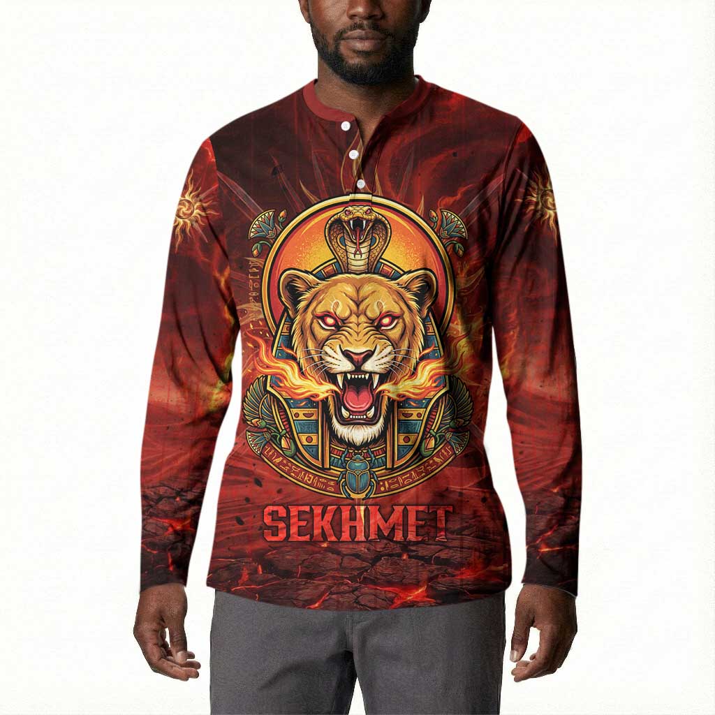 Sekhmet Button Sweatshirt Egyptian Fiery Lioness Head and Ancient Warrior