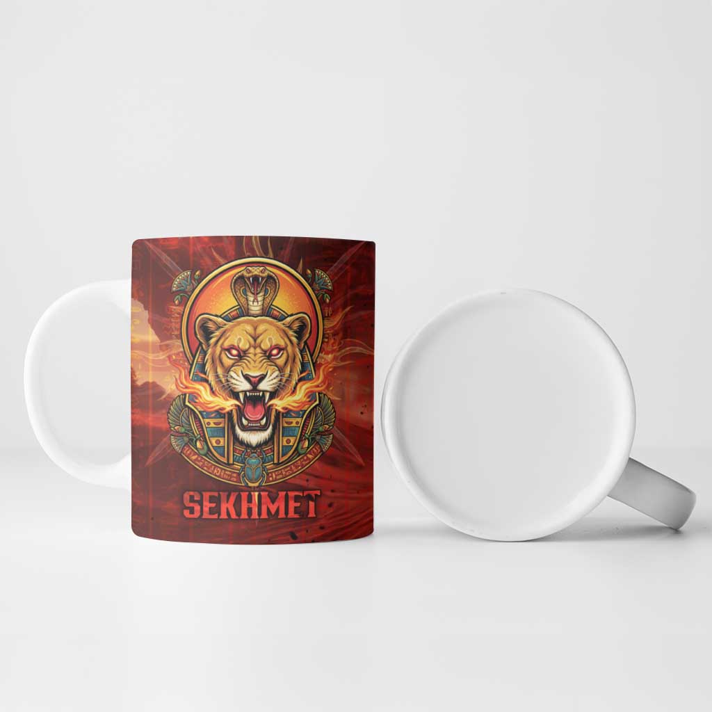 Sekhmet Ceramic Mug Egyptian Fiery Lioness Head and Ancient Warrior