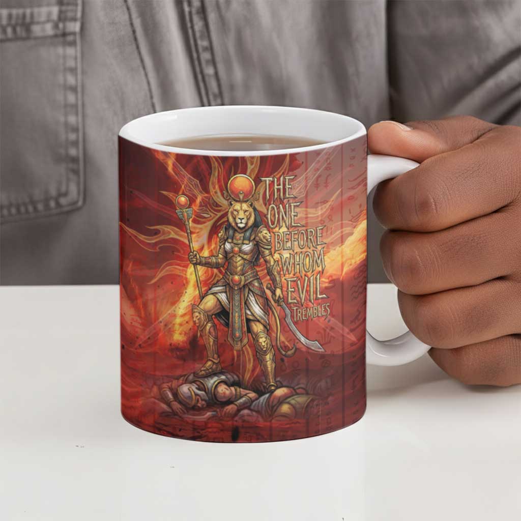 Sekhmet Ceramic Mug Egyptian Fiery Lioness Head and Ancient Warrior