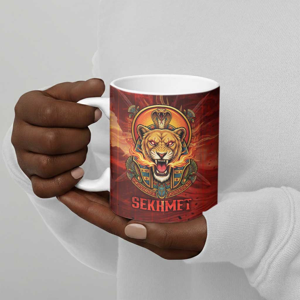 Sekhmet Ceramic Mug Egyptian Fiery Lioness Head and Ancient Warrior