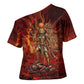 Sekhmet Cross Shoulder Shirt Egyptian Fiery Lioness Head and Ancient Warrior