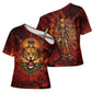 Sekhmet Cross Shoulder Shirt Egyptian Fiery Lioness Head and Ancient Warrior