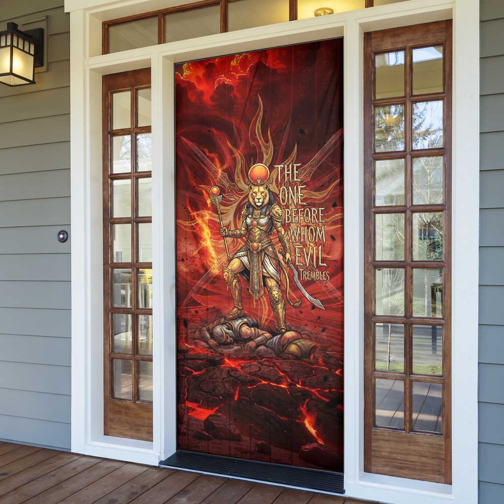 Sekhmet Door Cover Egyptian Fiery Lioness Head and Ancient Warrior