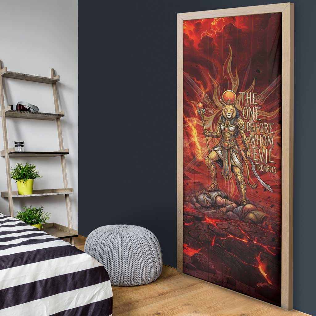 Sekhmet Door Cover Egyptian Fiery Lioness Head and Ancient Warrior