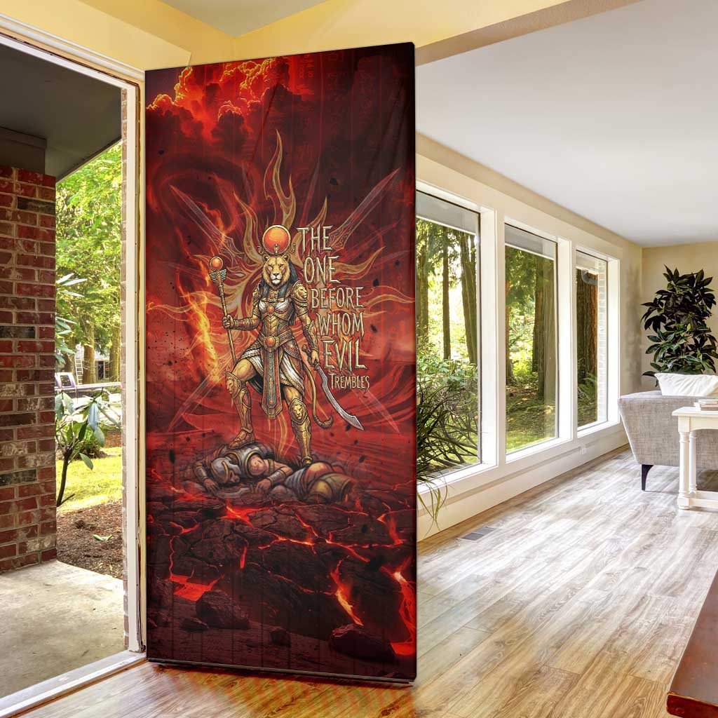 Sekhmet Door Cover Egyptian Fiery Lioness Head and Ancient Warrior