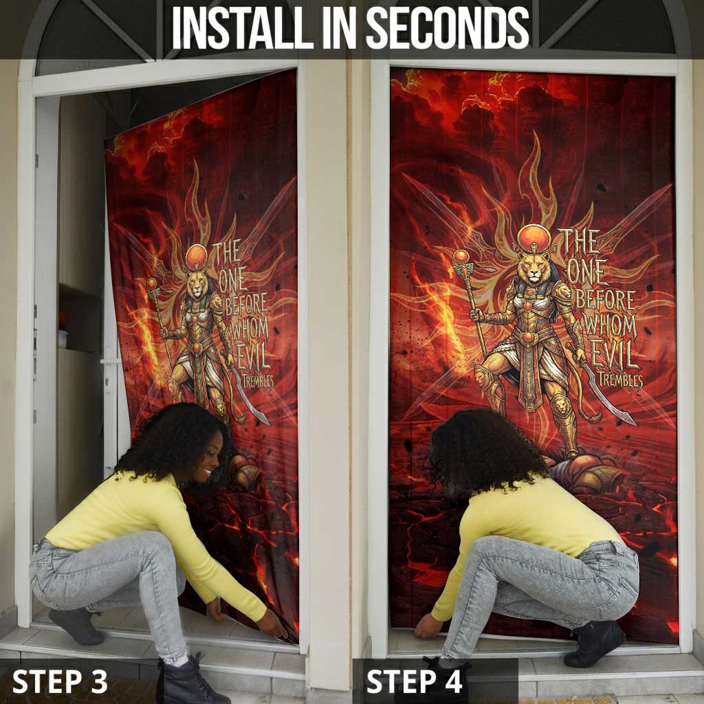 Sekhmet Door Cover Egyptian Fiery Lioness Head and Ancient Warrior
