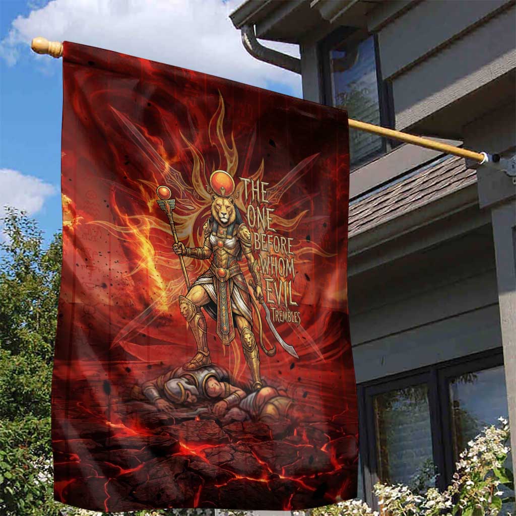 Sekhmet Garden Flag Egyptian Fiery Lioness Head and Ancient Warrior
