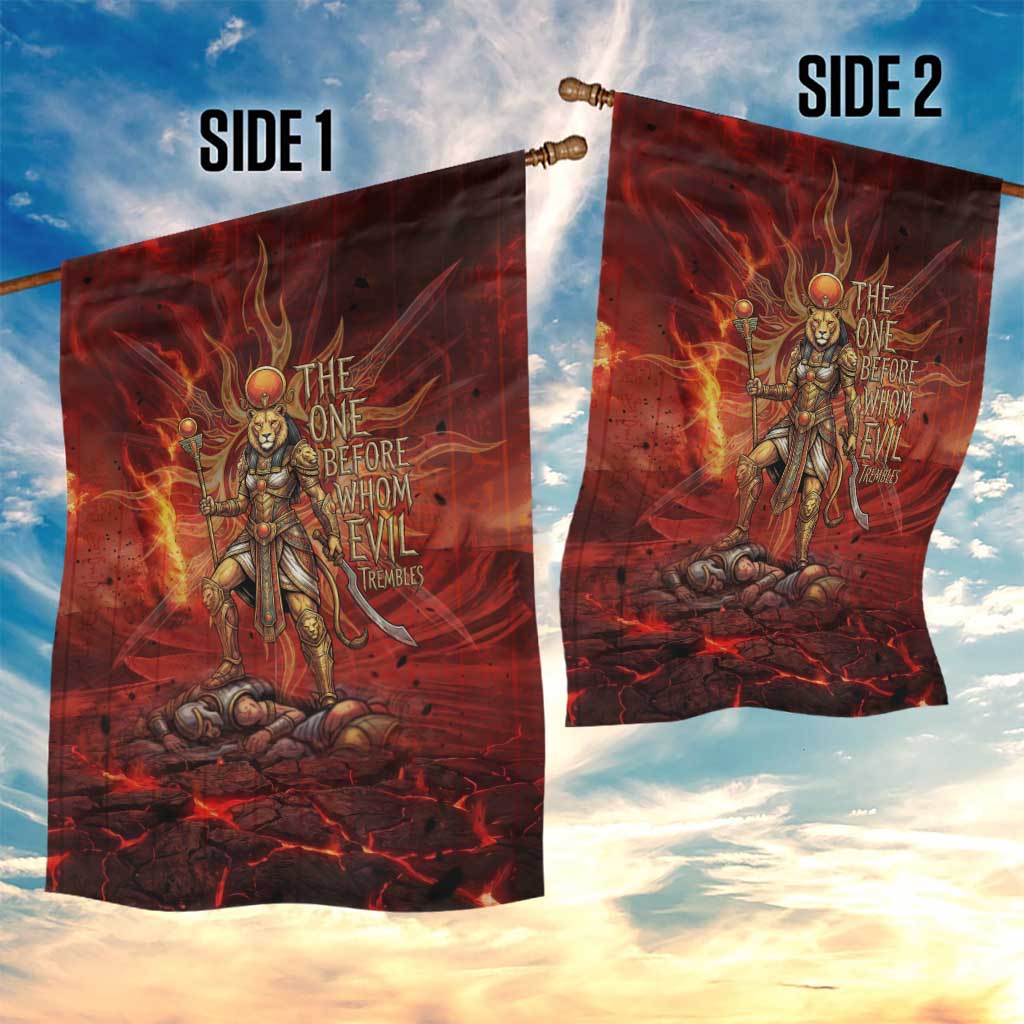 Sekhmet Garden Flag Egyptian Fiery Lioness Head and Ancient Warrior