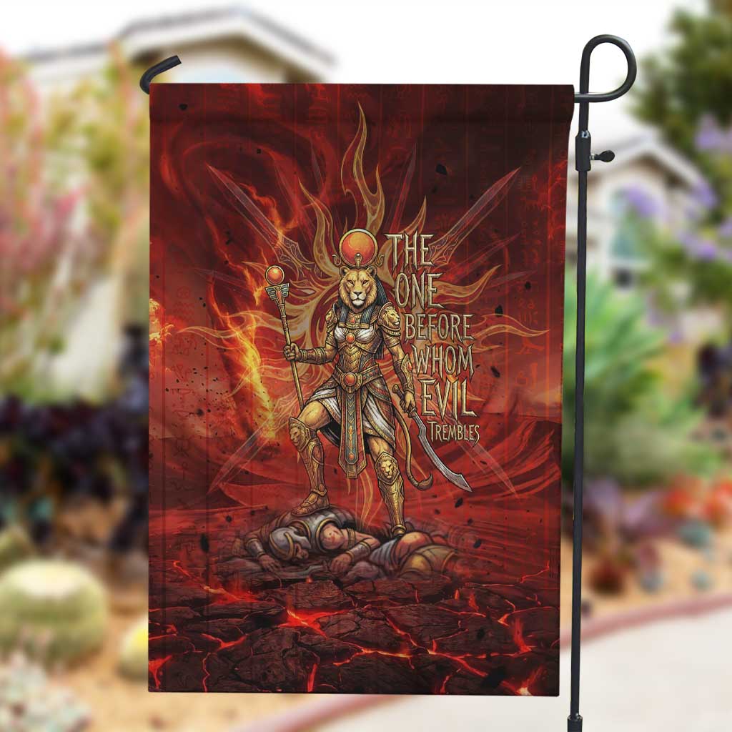 Sekhmet Garden Flag Egyptian Fiery Lioness Head and Ancient Warrior