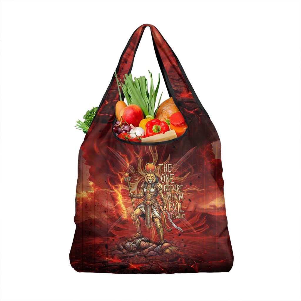 Sekhmet Grocery Bag Egyptian Fiery Lioness Head and Ancient Warrior