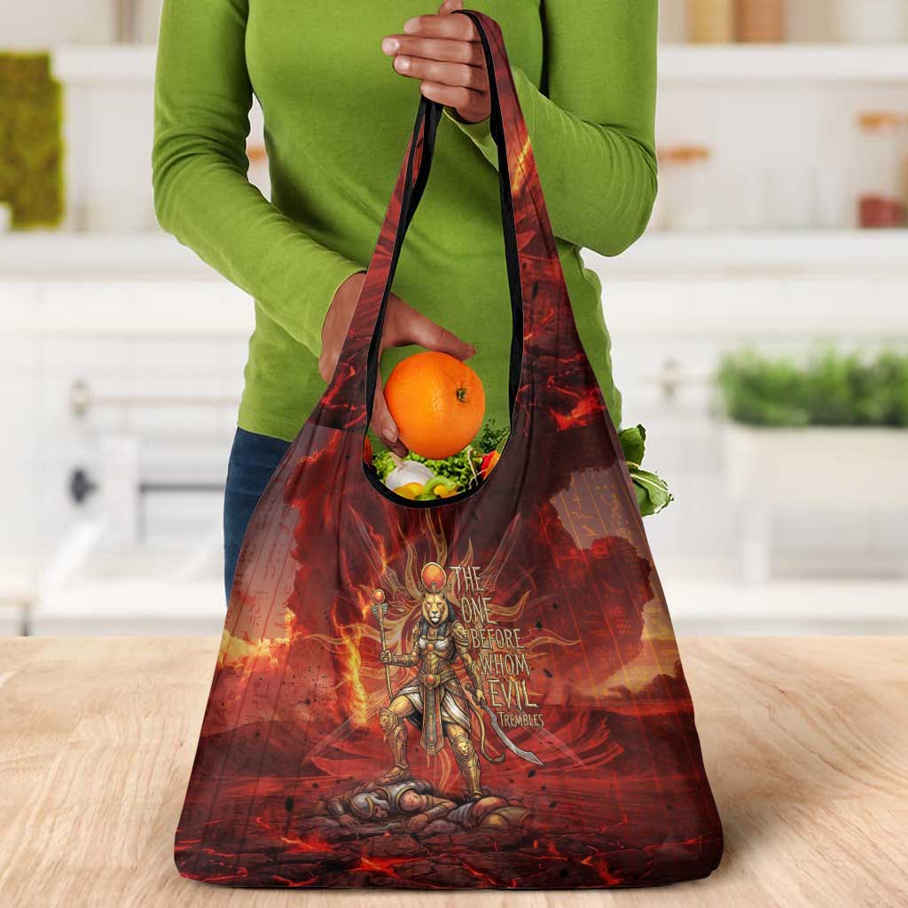Sekhmet Grocery Bag Egyptian Fiery Lioness Head and Ancient Warrior