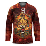 Sekhmet Hockey Jersey Egyptian Fiery Lioness Head and Ancient Warrior