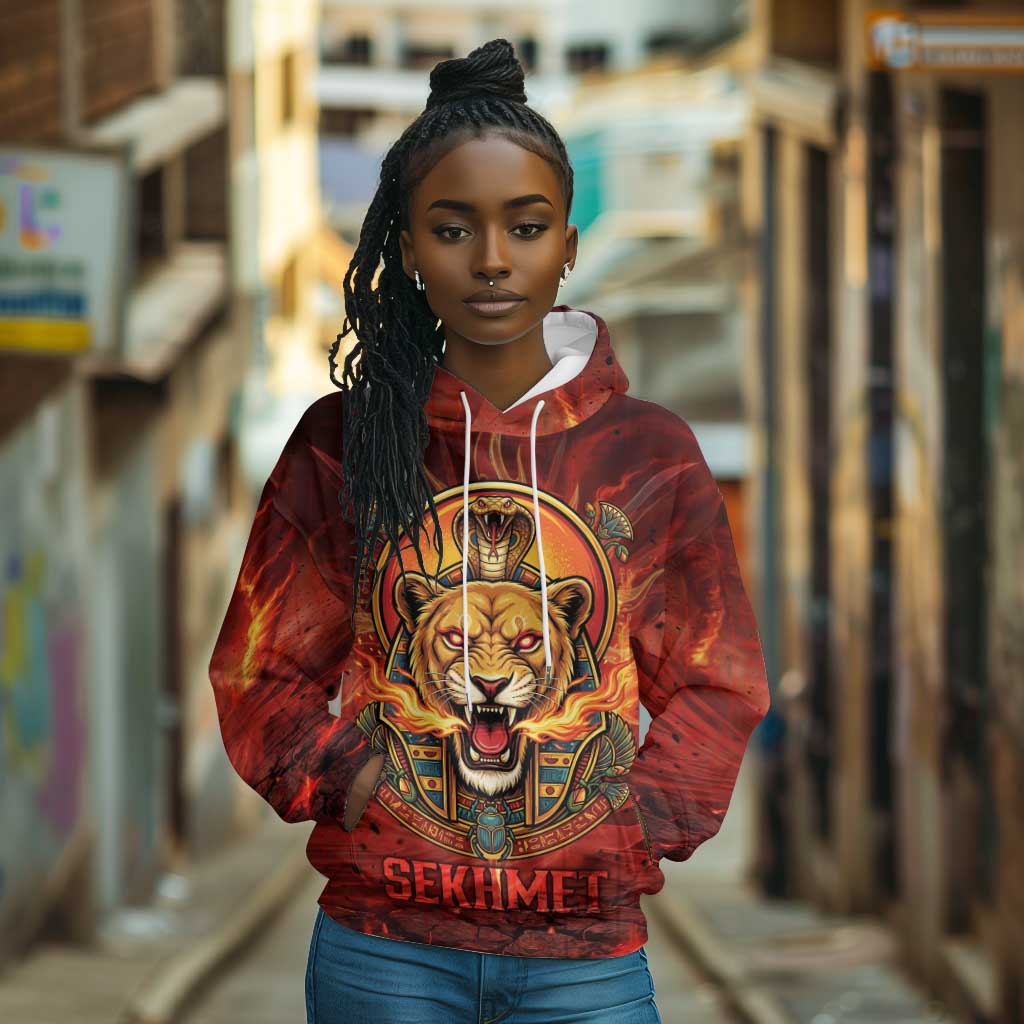 Sekhmet Hoodie Egyptian Fiery Lioness Head and Ancient Warrior