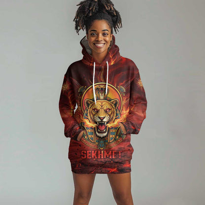 Sekhmet Hoodie Dress Egyptian Fiery Lioness Head and Ancient Warrior