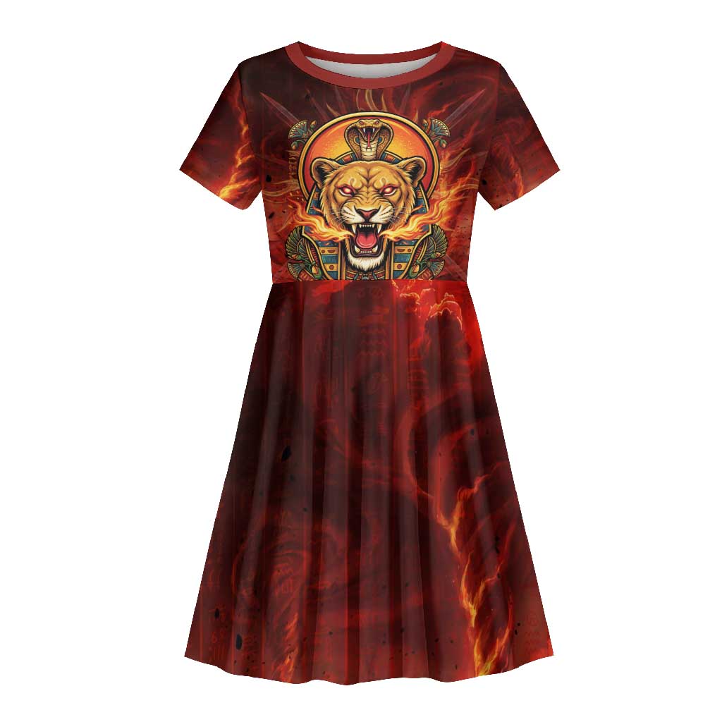 Sekhmet Kid Short Sleeve Dress Egyptian Fiery Lioness Head and Ancient Warrior