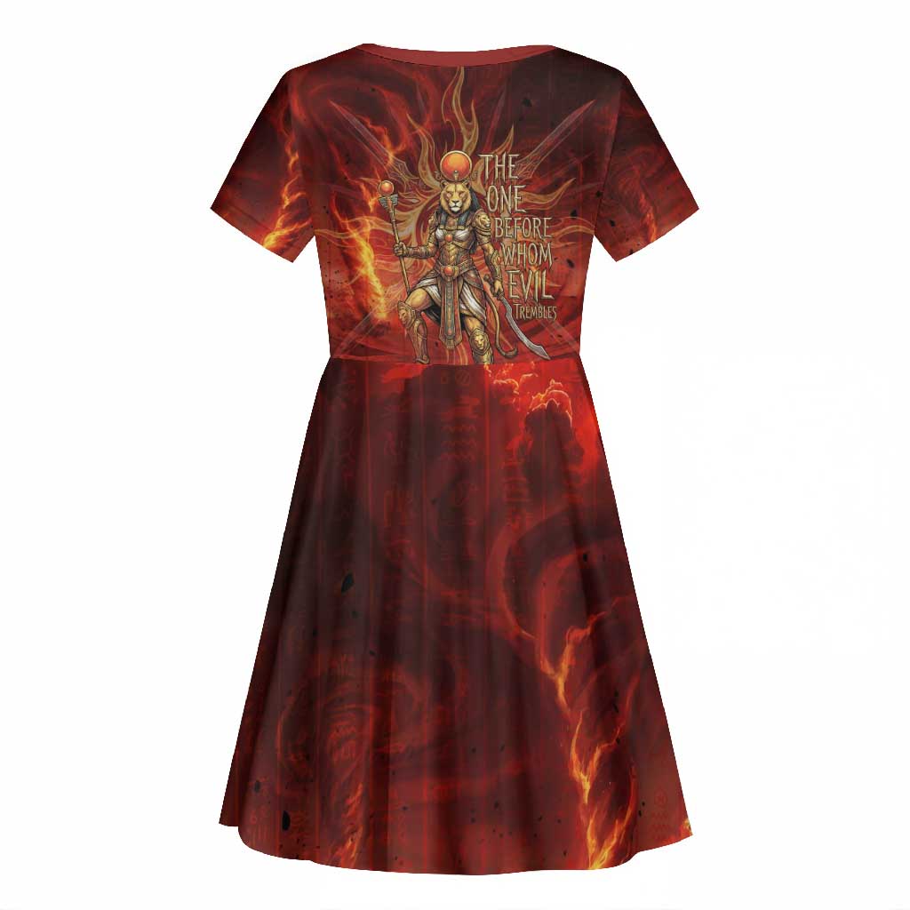 Sekhmet Kid Short Sleeve Dress Egyptian Fiery Lioness Head and Ancient Warrior