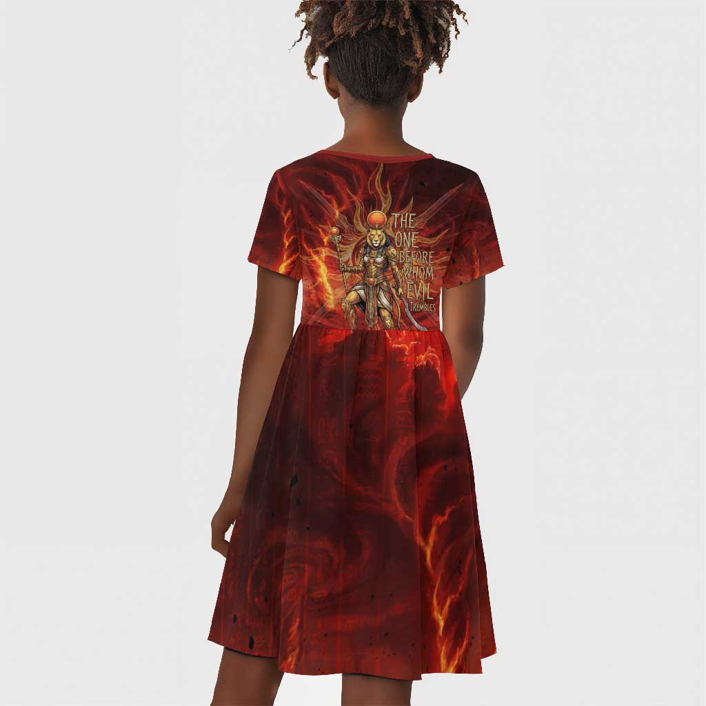 Sekhmet Kid Short Sleeve Dress Egyptian Fiery Lioness Head and Ancient Warrior