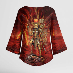 Sekhmet Kimono Sleeve Blouse Egyptian Fiery Lioness Head and Ancient Warrior
