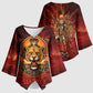 Sekhmet Kimono Sleeve Blouse Egyptian Fiery Lioness Head and Ancient Warrior