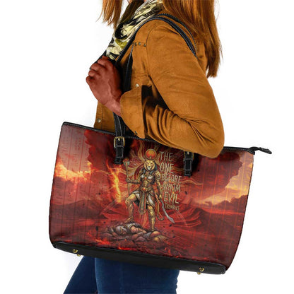 Sekhmet Leather Tote Bag Egyptian Fiery Lioness Head and Ancient Warrior