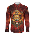 Sekhmet Long Sleeve Button Shirt Egyptian Fiery Lioness Head and Ancient Warrior
