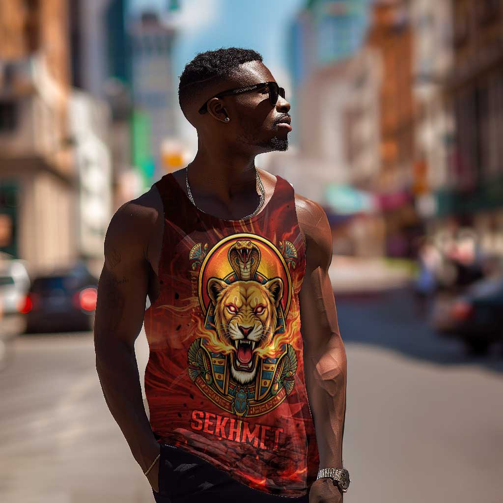 Sekhmet Men Tank Top Egyptian Fiery Lioness Head and Ancient Warrior