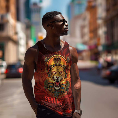 Sekhmet Men Tank Top Egyptian Fiery Lioness Head and Ancient Warrior