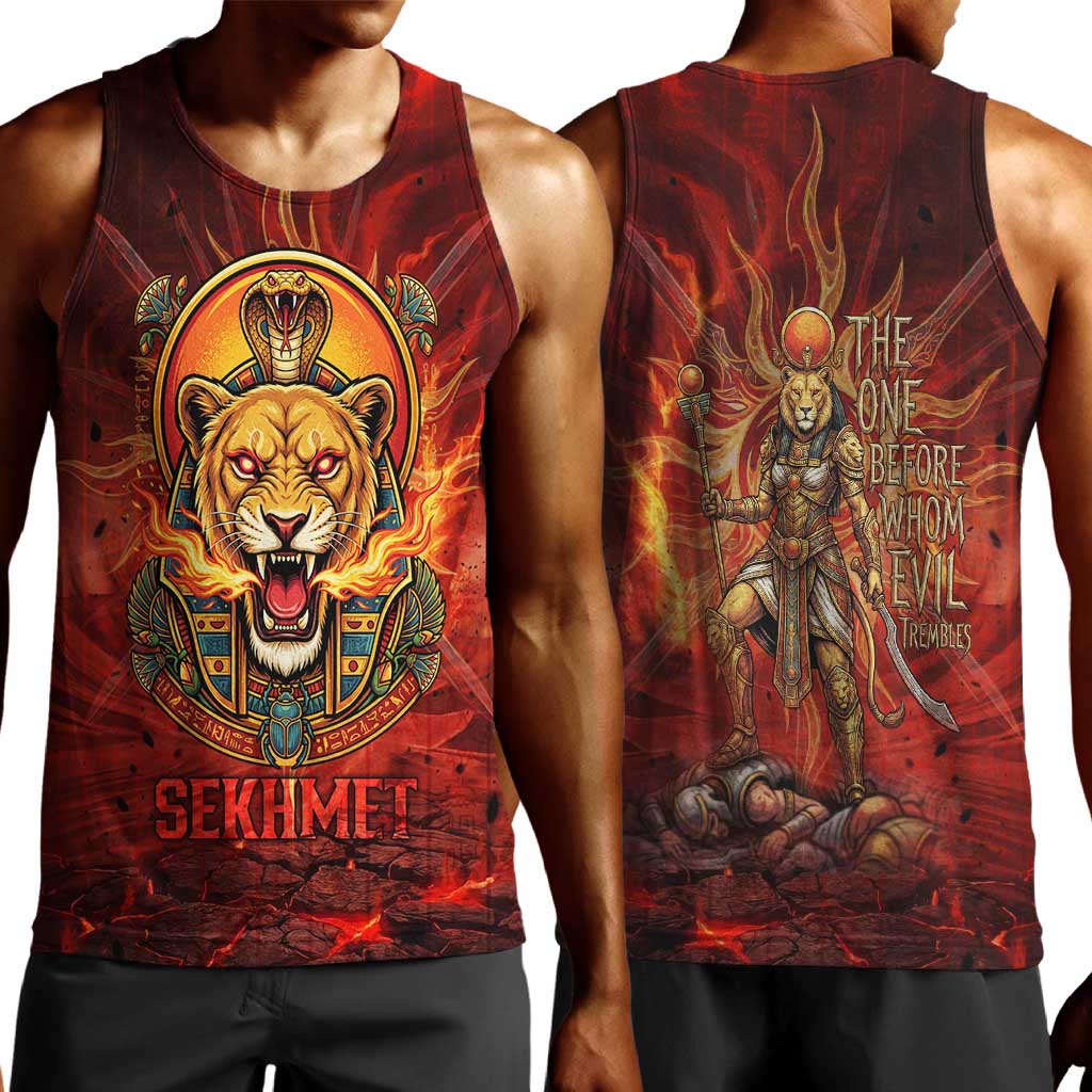Sekhmet Men Tank Top Egyptian Fiery Lioness Head and Ancient Warrior