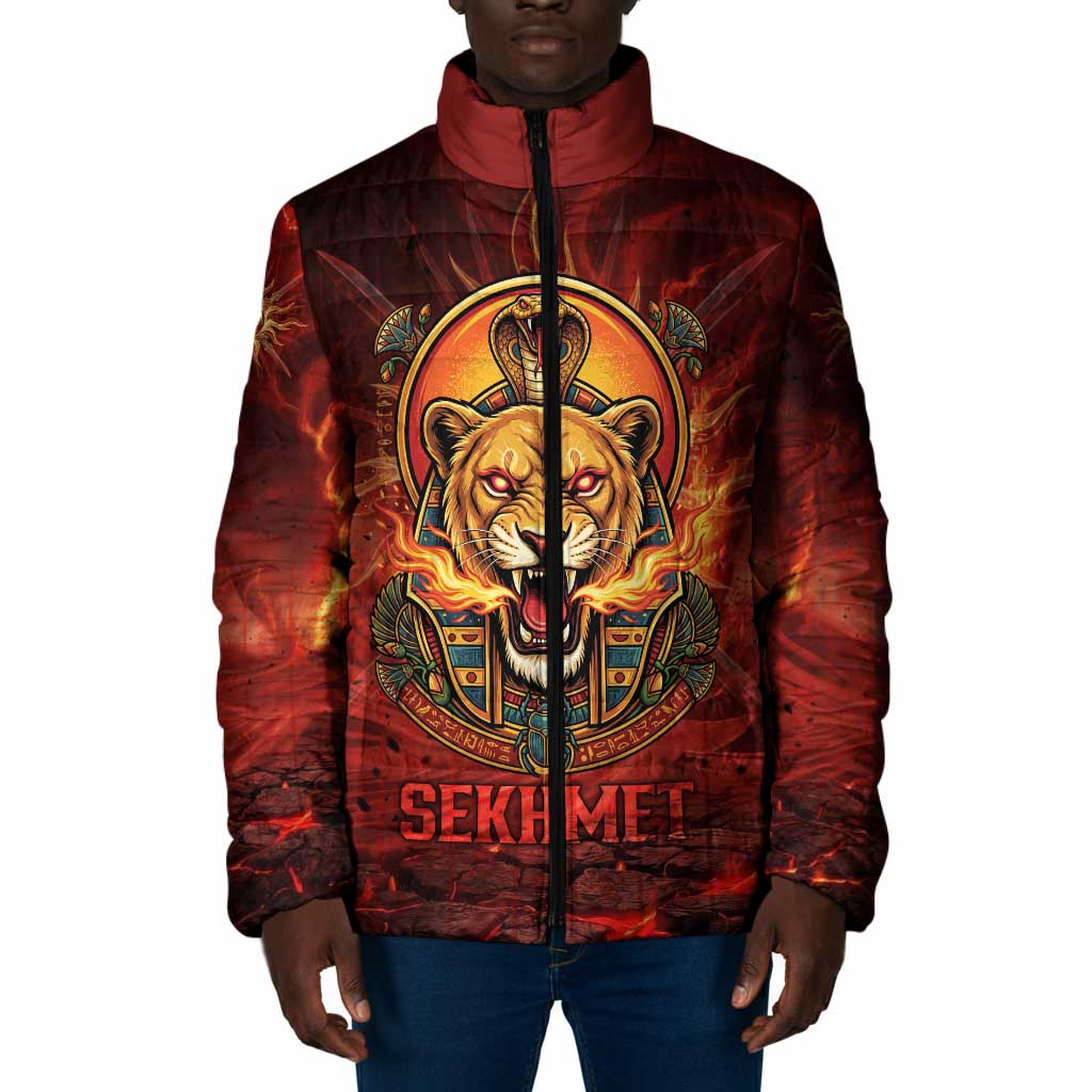 Sekhmet Padded Jacket Egyptian Fiery Lioness Head and Ancient Warrior