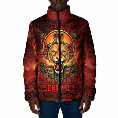 Sekhmet Padded Jacket Egyptian Fiery Lioness Head and Ancient Warrior